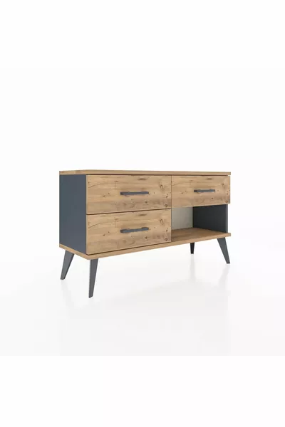 Commode Arges 3 tiroirs Anthracite-Sapin