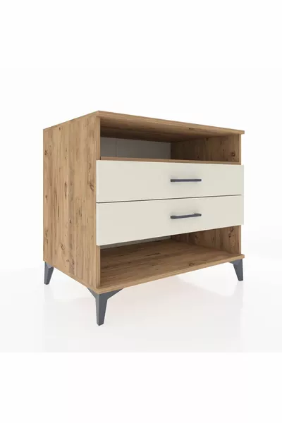 Kronos Dresser Single Shelf 2 Drawers Pine-Creme Marble