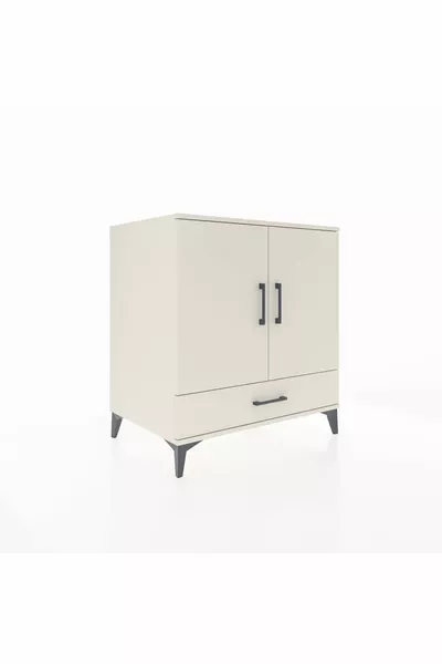 Commode Kronos avec 3 étagères, 1 tiroir et 2 portes, Pierre de Lune-Pier de Lune