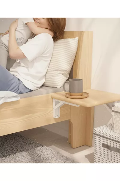 Folding Bed Side Table – × cm Solid Wood Nightstand | Wall and Bed Mounted