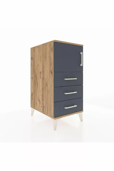 Comodino Kronos con Un Ripiano, 3 Cassetti e Una Porta, Pino-Antracite