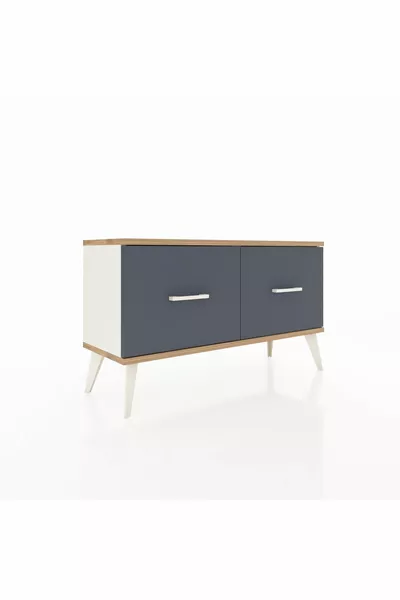 Commode Arges 2 tiroirs Pierre d'onyx-Pin/Anthracite