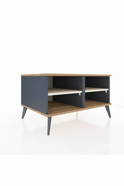 Commode Kronos 2 étagères Anthracite-Pin/Gris pierre