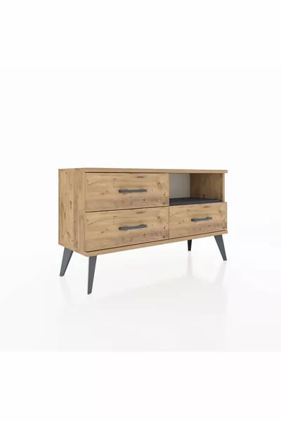 Commode Arges à une étagère et trois tiroirs Pin-Anthracite/Pin