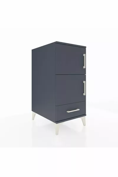 Comodino Kronos con 4 Ripiani, 1 Cassetto e 1 Anta, Antracite-Antracite