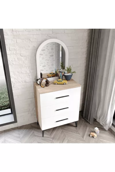 Cassettiera con specchio a 3 cassetti in MDF Flora Bianco