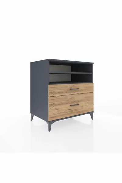 Commode Kronos 2 étagères 2 tiroirs Anthracite-Bois de pin