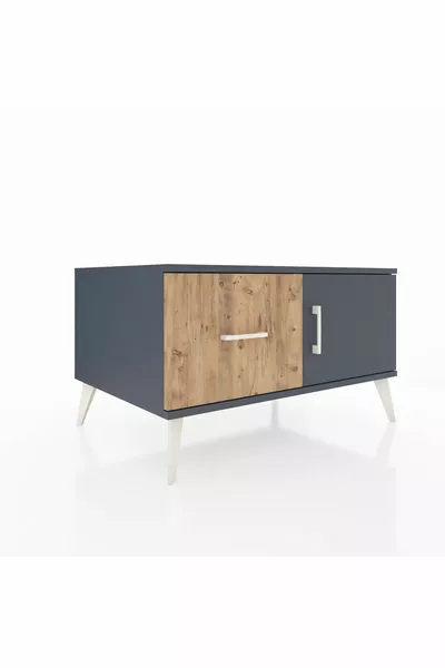 Commode Kronos avec une seule étagère, un tiroir et une porte, Anthracite-Anthracite/Pin