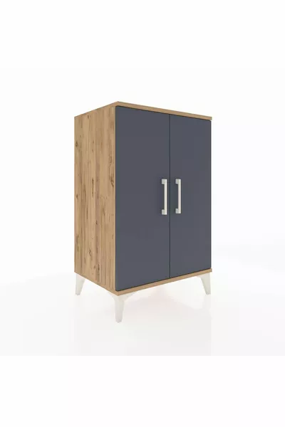 Table de chevet Hyperion à 2 étagères et 2 portes, pin-anthracite