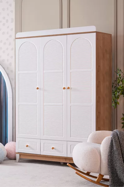 Perla Oak Children's Room, Walnut Perla 3-Door Wardrobe Lidya Bed