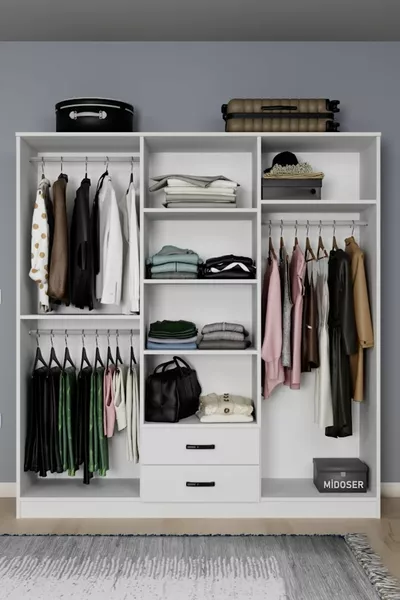 Ekoser 6-Door 2-Drawer Matte White Wardrobe