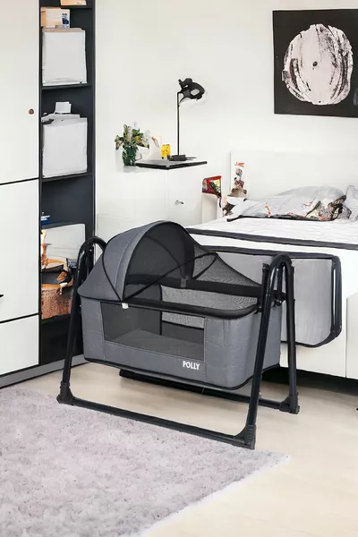 Culla Portatile Oscillante con Rete in Lino, Lavabile, Lettino Accanto alla Mamma, Culla a Cesto, Culla Amaca