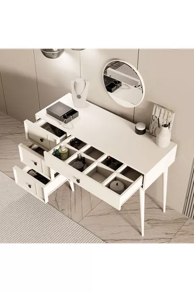 ROSE MIRRORED (WOODEN LEGS) MDF PROFILE FRAMED 4-DRAWER  CM WHITE DRESSING TABLE