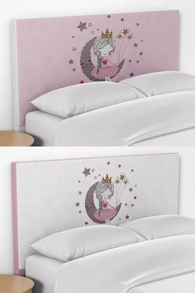 Housse de tête de lit réversible avec motif fille assise sur la lune