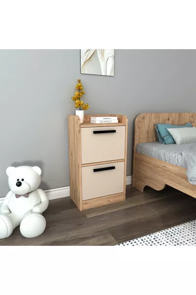Comodino per cameretta moderna giovanile Luses a 2 cassetti, pino atlantico beige - Luses