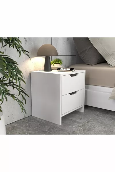 Efes 2-Drawer White Nightstand