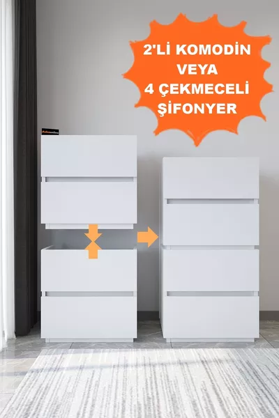 Galata 4 Laden Wit Gelakt Dressoir Slaapkamer Babykamer Nachtkastje