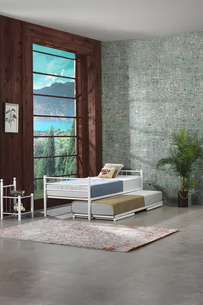 White Twin Bed with Baby Bed, Wrought Iron