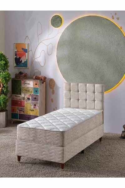 Bengü  Tek Kişilik (Baza+Başlık+Yatak) 3 Lü Set (JeryyKrem)
