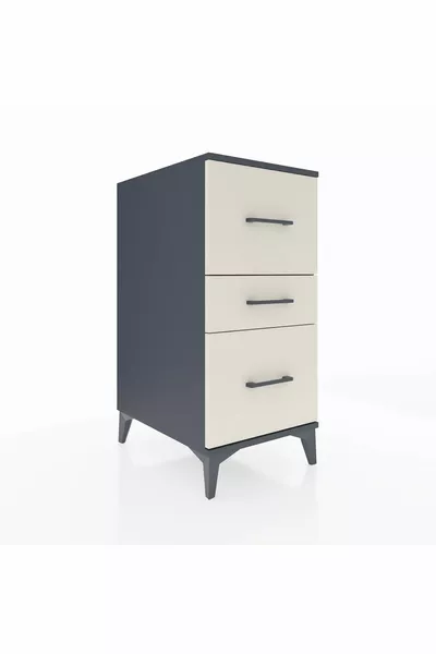 Table de chevet Kronos à 3 tiroirs Anthracite-Pierre de lune