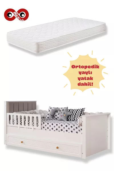 Ottoman White Bed with Headboard / Free Installation / Includes Orthopedic Spring Mattress