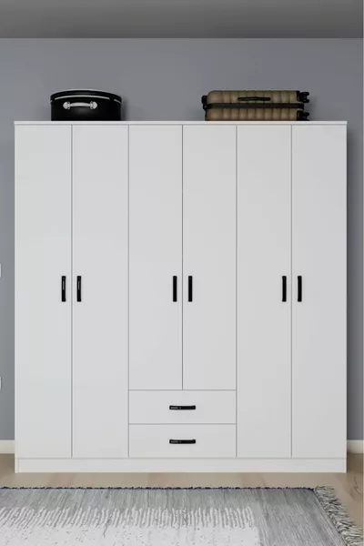 Ekoser 6-Door 2-Drawer Matte White Wardrobe