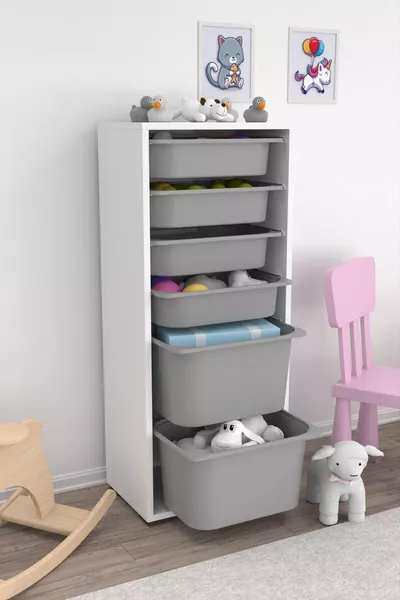 Armadio Multifunzione Grigio con 2 Ante Grandi e 4 Piccole, Dispensa e Armadio Giocattoli