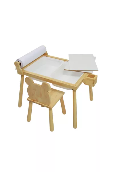 Table d'activité pour enfants sensorielle en bois naturel Joykids avec rouleaux, 1 chaise ours