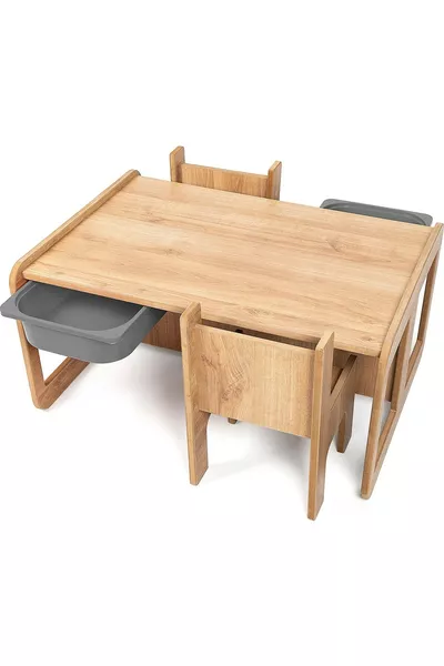 2-Person Children's Table – Walnut MDF - GRAY with Drawer