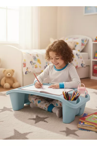 Bureau de loisir en plastique, table pour ordinateur portable, bleu