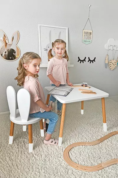 Wooden Montessori Activity Table and Chair, Bunny Table and Chair, 1 Chair 1 Table