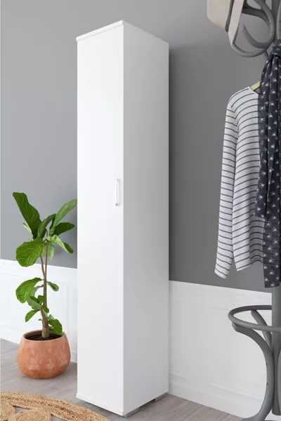 Armoire à une porte avec 6 étagères, armoire à vêtements, armoire à pulls, armoire à vêtements, armoire à chemises, armoire d'hiver, blanche
