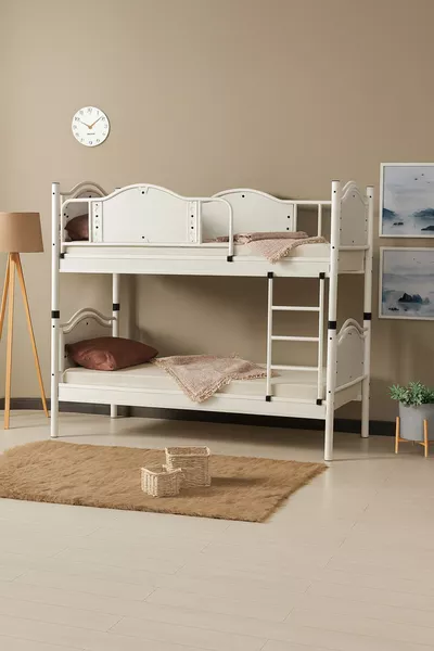 Letto a castello e rete metallica con testata in legno avant-garde Bianco