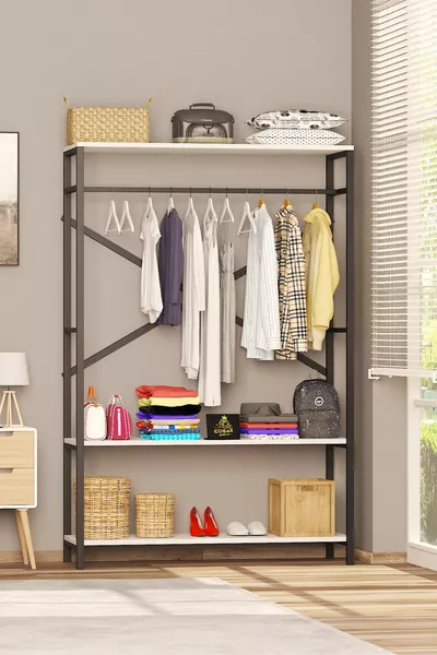 Alkor  Armoire Vestiaire Ouverte en Panneau de Particules Métal avec Motif Bois Massif