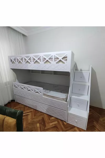 سرير أطفال مزدوج أبيض