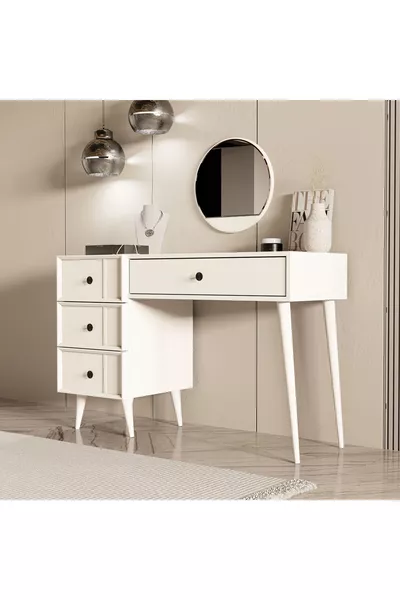 ROSE MIRRORED (WOODEN LEGS) MDF PROFILE FRAMED 4-DRAWER  CM WHITE DRESSING TABLE