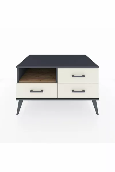 Kronos Dresser Single Shelf 3 Drawers Anthracite-Pine/Travertine