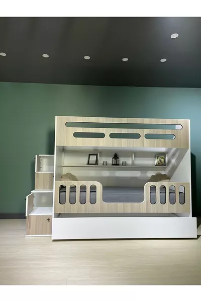 Lit superposé avec tiroir, chambre enfant, lit superposé pour 3 personnes
