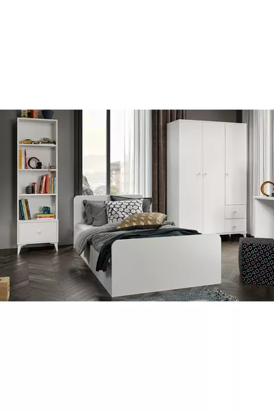 Akasya Modern Youth Room Set White - 4 Pieces, All Made of Premium MDF