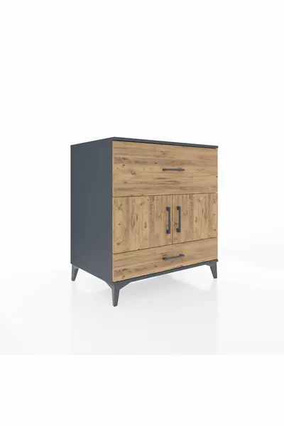 Commode Kronos avec une étagère, 2 tiroirs et 2 portes, anthracite-pin