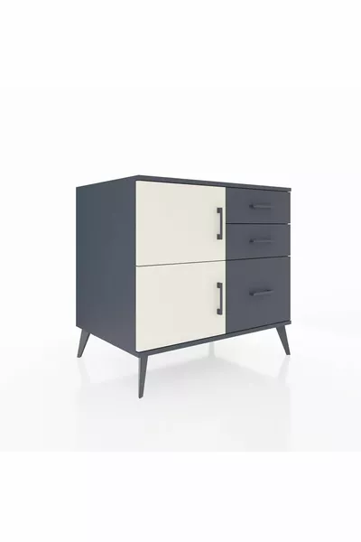 Kronos Dressoir Met Één Plank, 3 Lades, 2 Deuren, Antraciet-Steengrijs/Antraciet