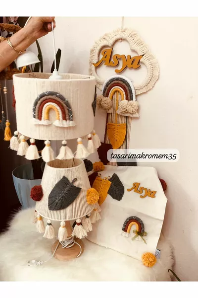 MACRAME CHANDELIER-LAMP SHADE-DOOR HANGER-CUSHION COVER-4PIECE SET