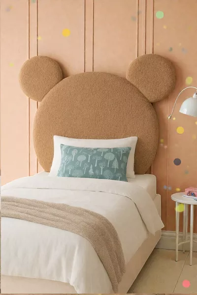 Tête de lit, peluche marron clair, tête de lit simple, tête de lit en peluche Mickey Mouse