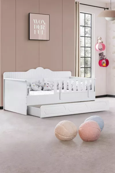 Flower Kids' Bedroom Set, Flower Loft Bed, 3-Door Wardrobe - White