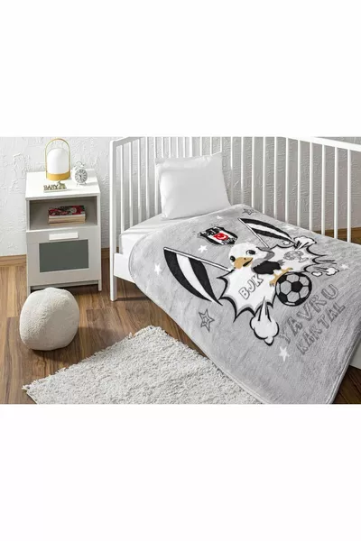 Beşiktaş Klasik Taraftar Desenli Pamuk-Polyester Karışım Battaniye, Siyah, Beyaz, Bebek