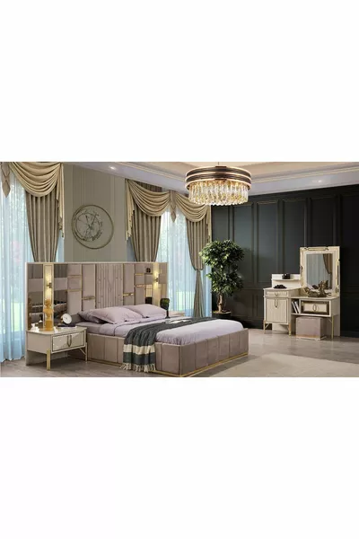 Ensemble de chambre à coucher Bahar (beige vison)