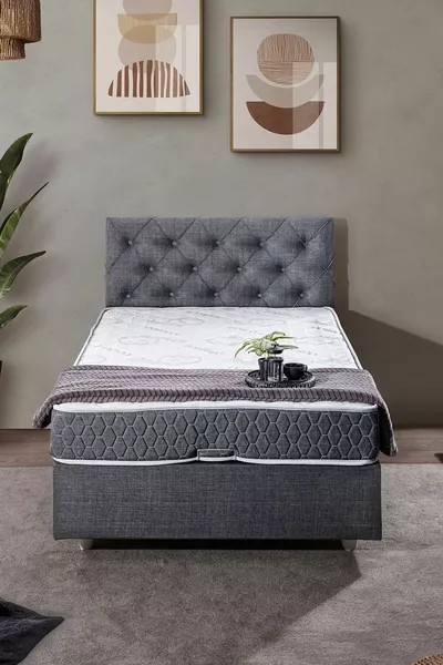September Single Bed Base Headboard Comfort Mattress Set, Gray
