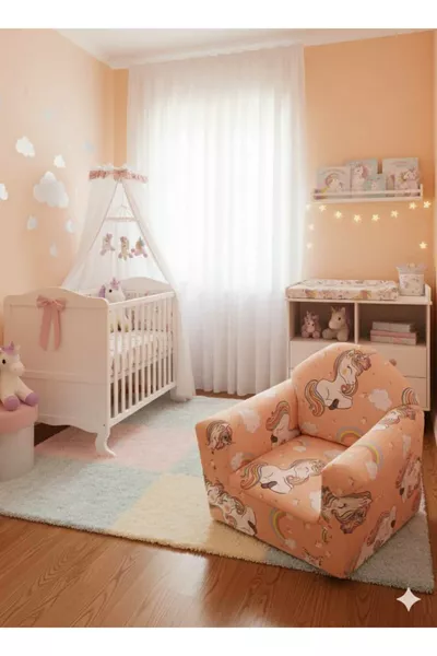 Seggiolino per bambini rosa cipria con fantasia unicorno