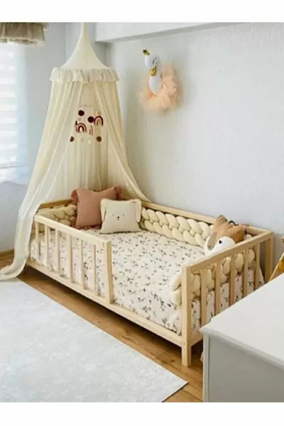SRKYHOME CONCEPT Montessori Bebek Ve Çocuk Karyolası Doğal Ahşap Yatak