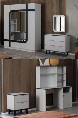 Bali Genç Odası Takımı - 4 Kapaklı Dolap, Çalışma Masası, Şifonyer, Komodin
